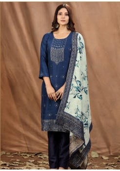 Blue & White Silk Designer Suit 